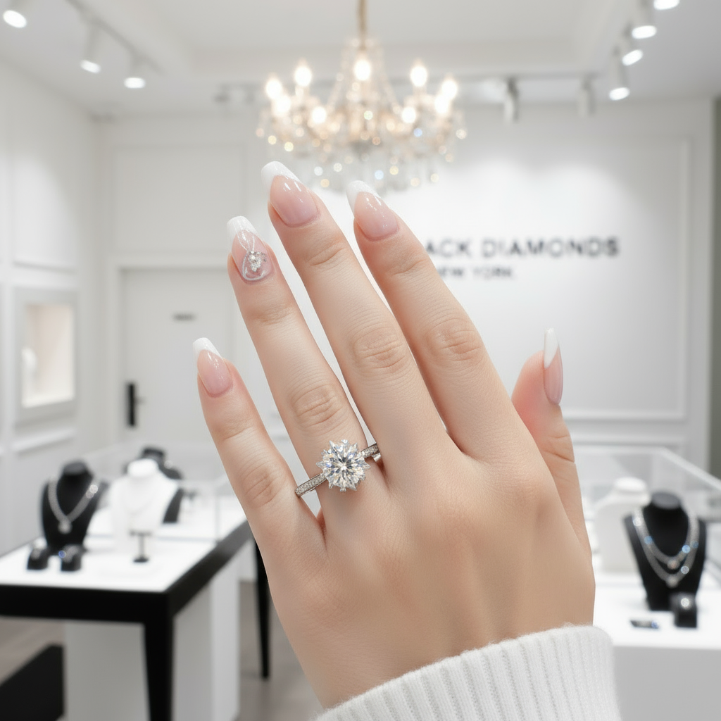 1.0 Ct Round Cut Diamond Snowflake Engagement Ring-Black Diamonds New York