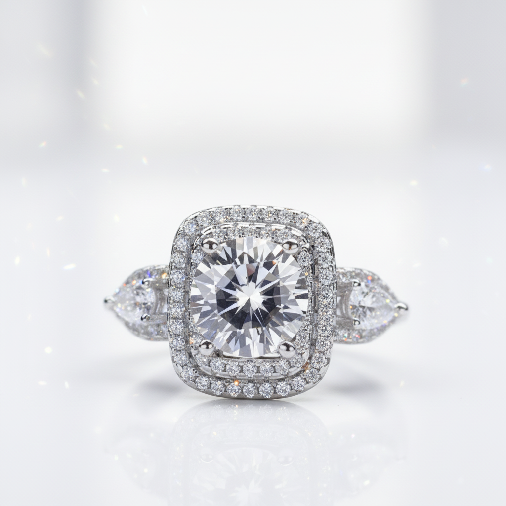 2.0 Ct Round Cut Diamond Option Double Halo Engagement Ring-Black Diamonds New York