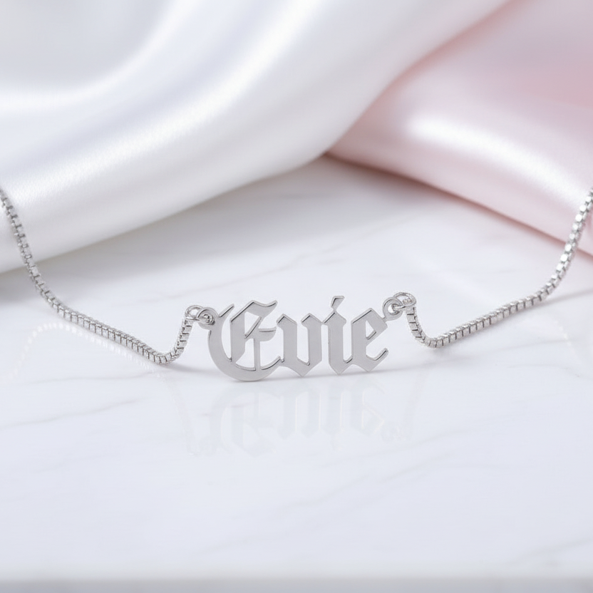Custom Old English Name Cuban & Box Chain Necklace-Black Diamonds New York