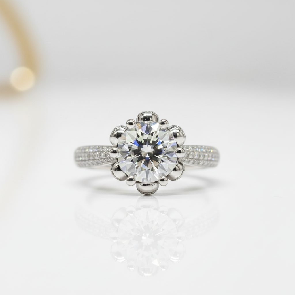 1.0 Ct Round Cut Diamond Option Snow Queen Engagement Ring-Black Diamonds New York
