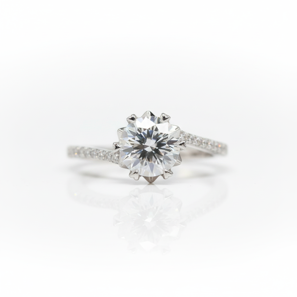 1.0 Ct Round Cut D Color Diamond Option Snowflake Engagement Ring-Black Diamonds New York