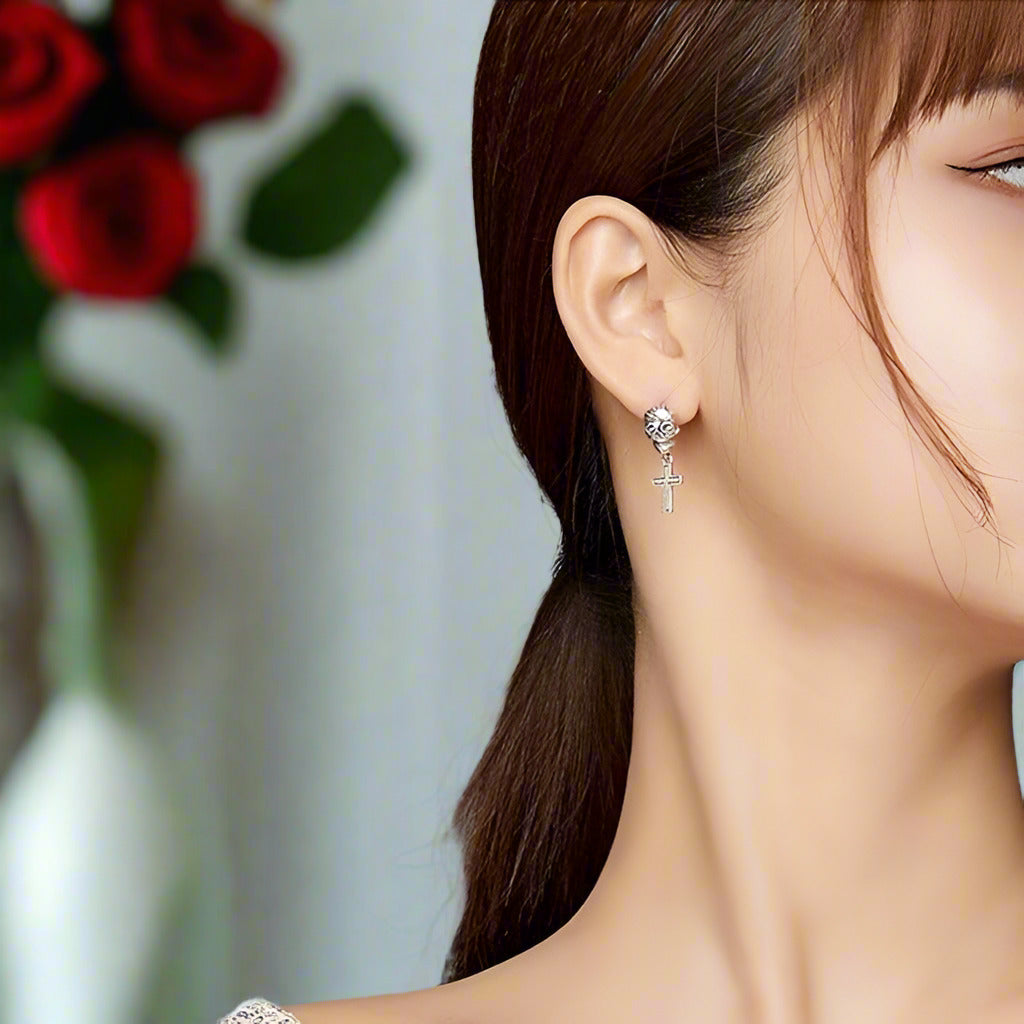 Candy Skull With Cross Stud Earrings-Black Diamonds New York