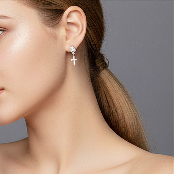 Candy Skull With Cross Stud Earrings-Black Diamonds New York