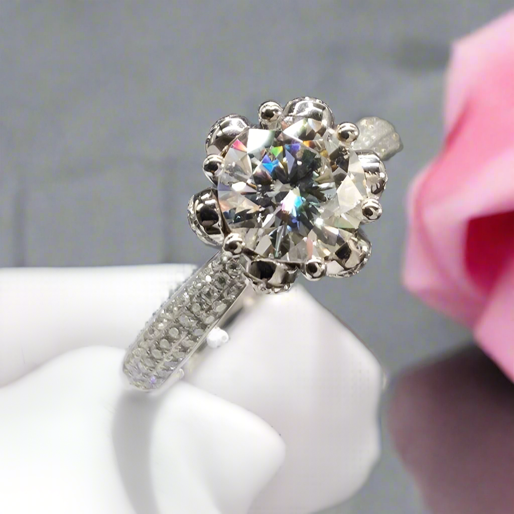 1.0 Ct Round Cut Diamond Snow Queen Engagement Ring-Black Diamonds New York