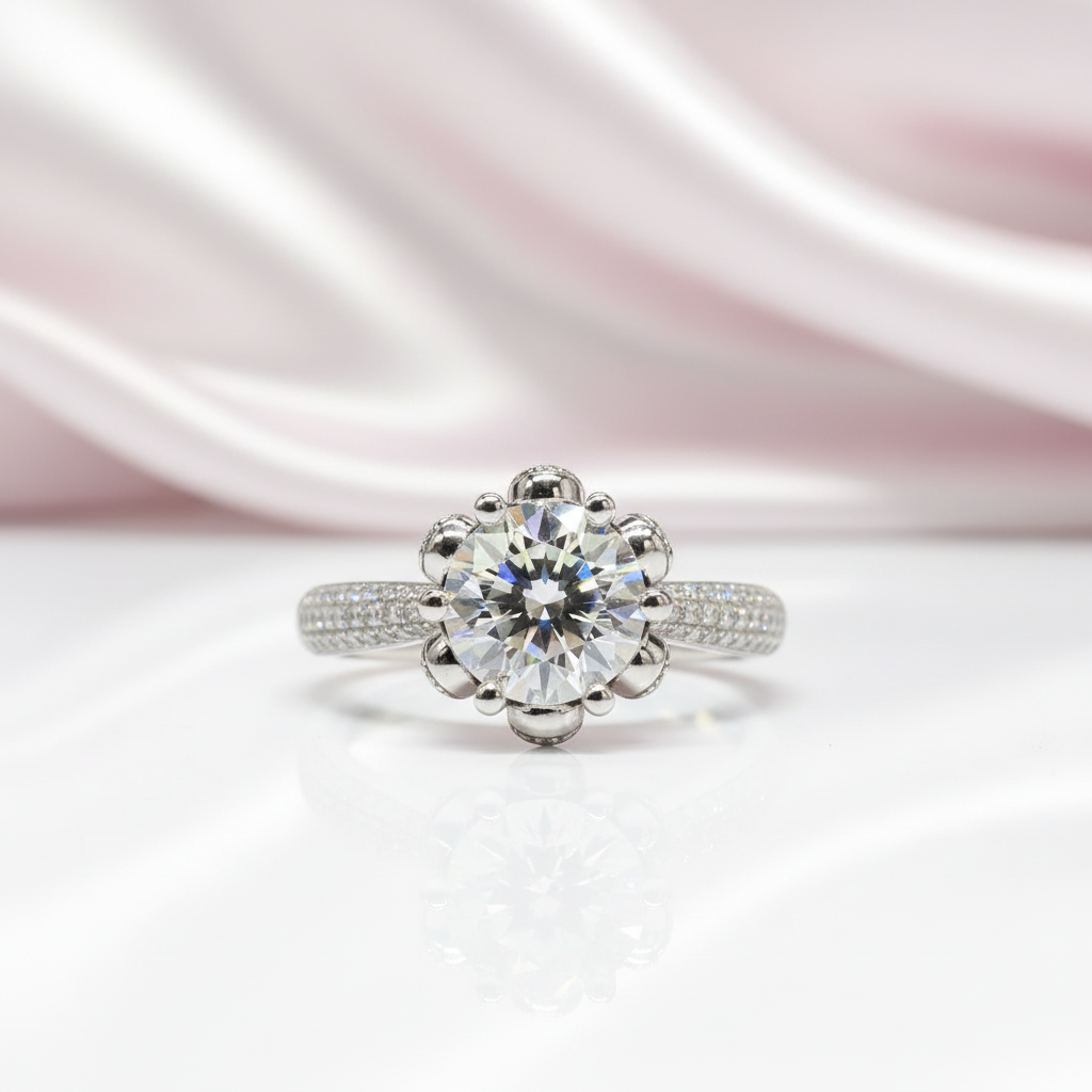1.0 Ct Round Cut Diamond Option Snow Queen Engagement Ring-Black Diamonds New York