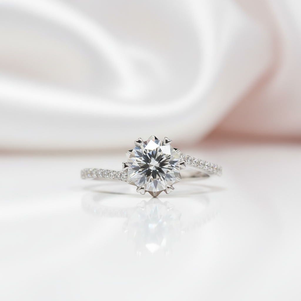 1.0 Ct Round Cut D Color Diamond Option Snowflake Engagement Ring-Black Diamonds New York