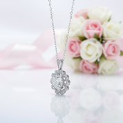 1.0 Ct Round Cut Diamond Flower Necklace-Black Diamonds New York