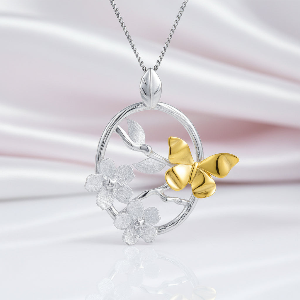 Elegant Butterfly Garden Flower Necklace-Black Diamonds New York