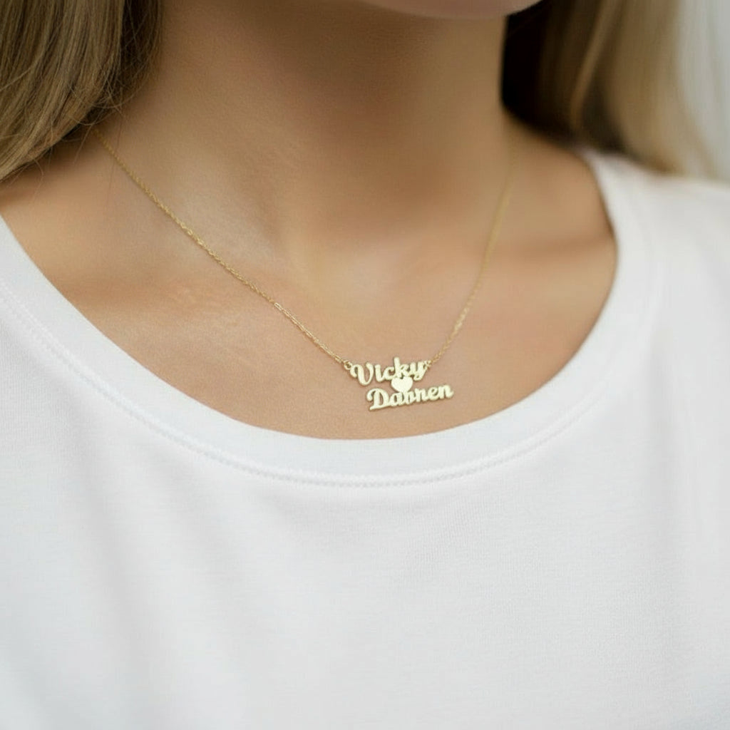 Personalized Name & Heart Pendant Necklace-Black Diamonds New York