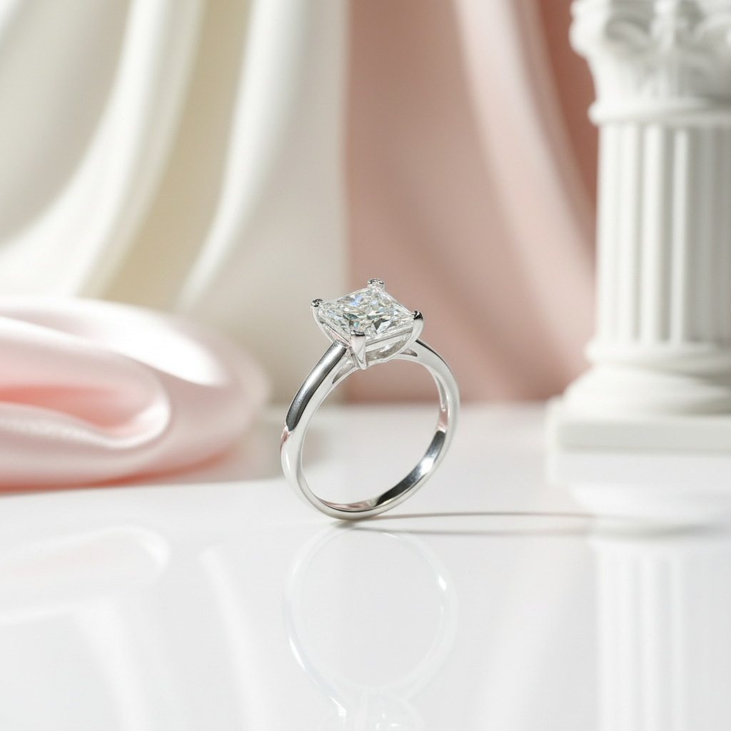 Princess Cut 1.0 Ct Sparkling Diamond Option Classic 4 Claw Engagement Ring-Black Diamonds New York