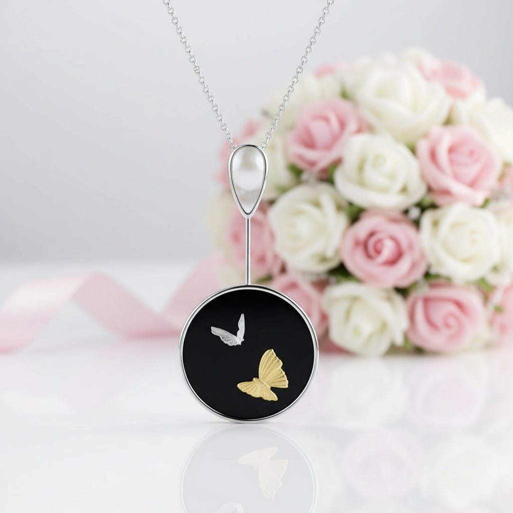 Flying Butterfly Necklace-Black Diamonds New York