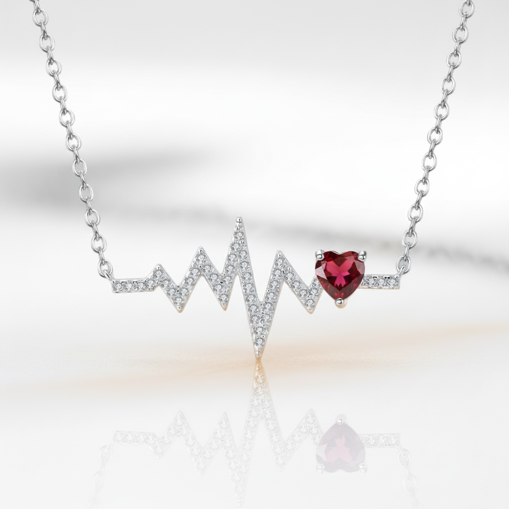 Red Garnet Heartbeat Love Pendant Necklace-Black Diamonds New York