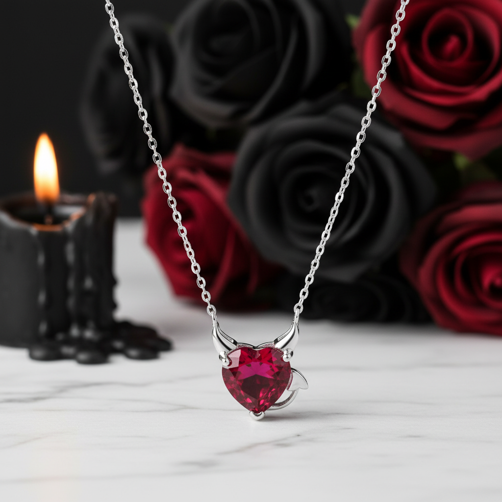 Red Diamond Option Little Devil & Angel Necklace-Black Diamonds New York