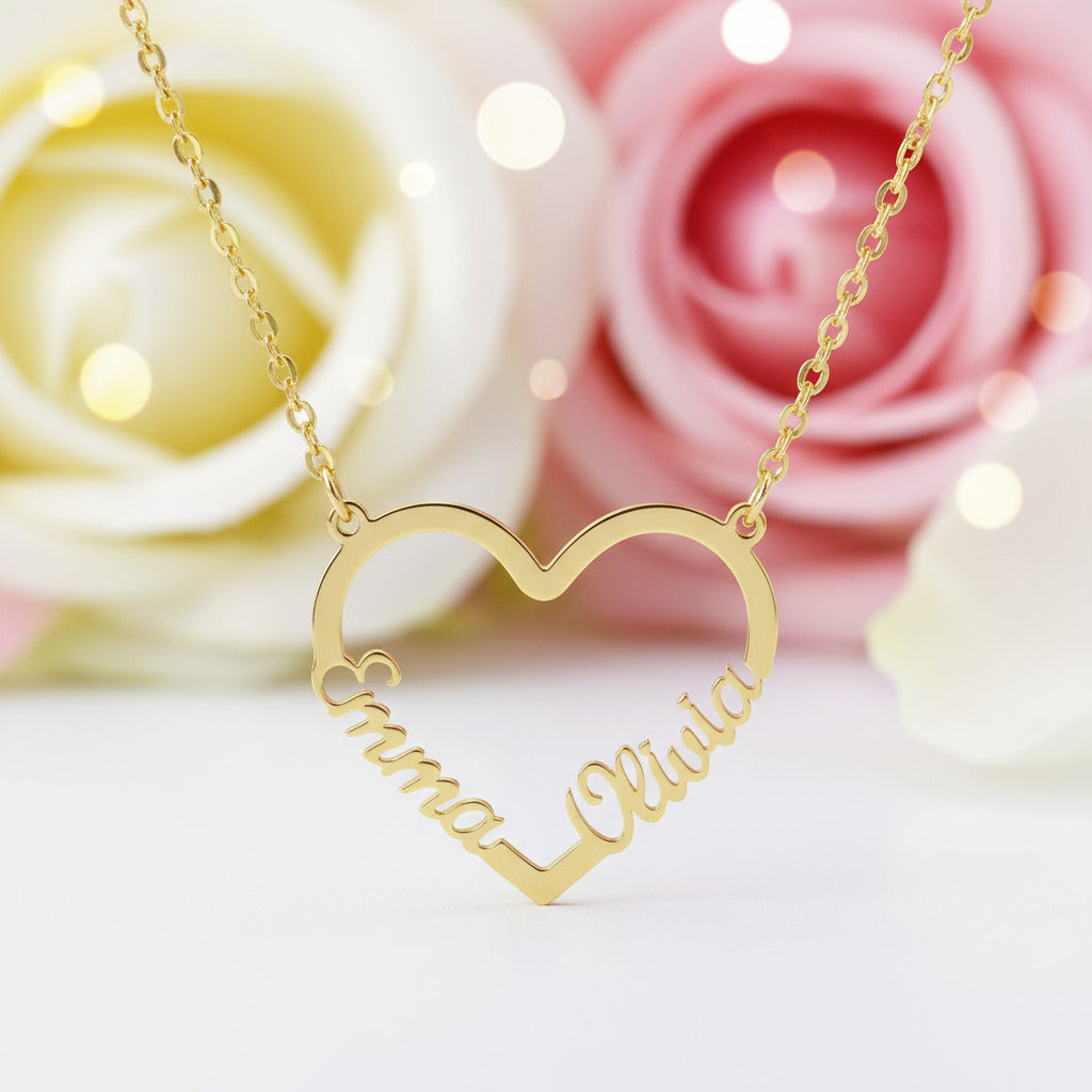 Custom Love Heart Name Necklace-Black Diamonds New York