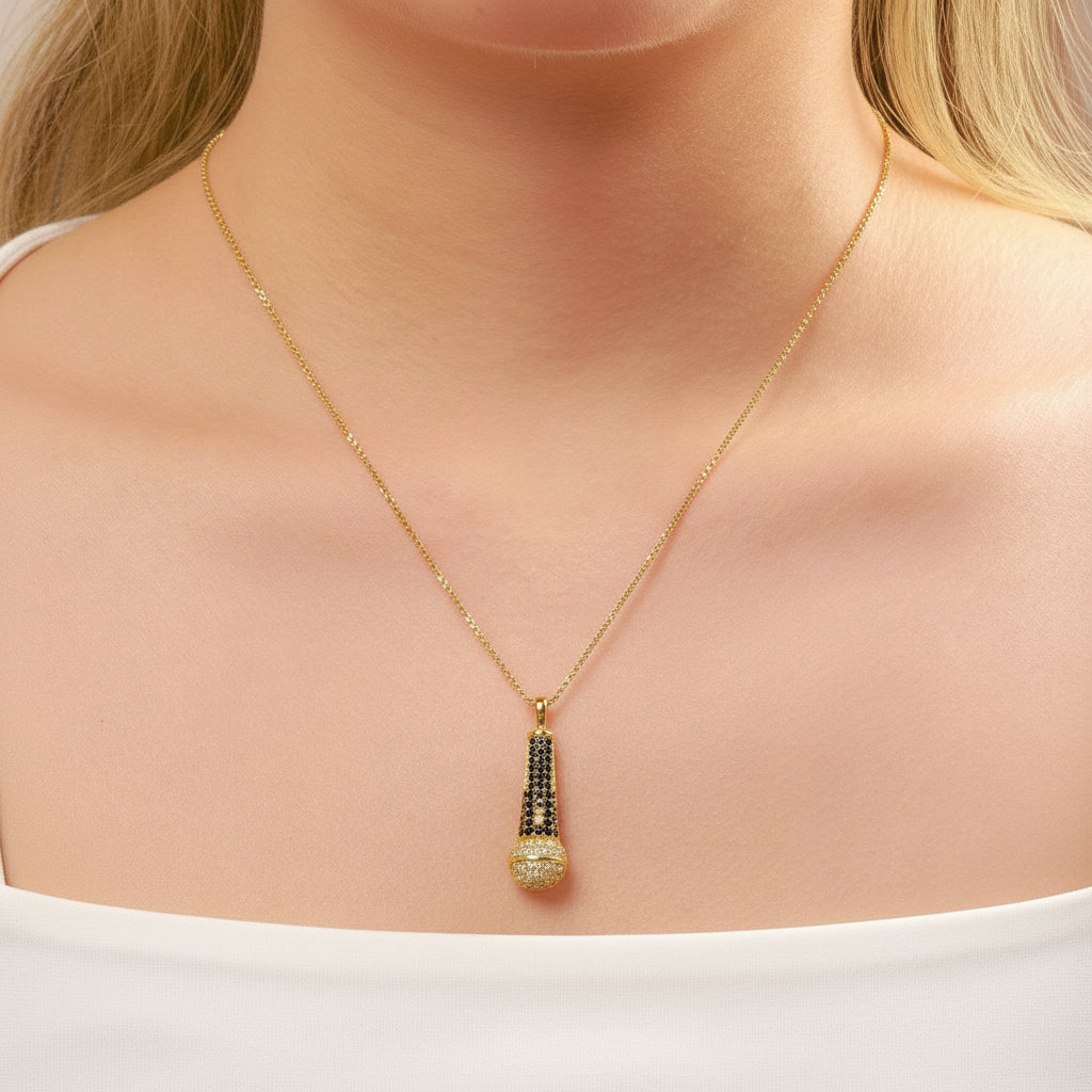 Round Cut Diamond Microphone Pendant Necklace-Black Diamonds New York