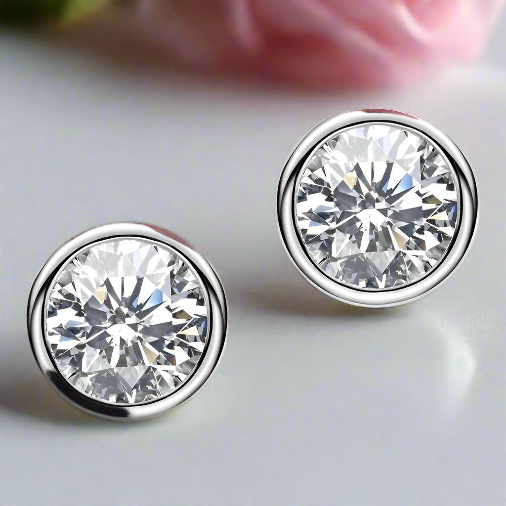Solid White Gold 5mm Diamond Stud Bubble Earrings-Black Diamonds New York