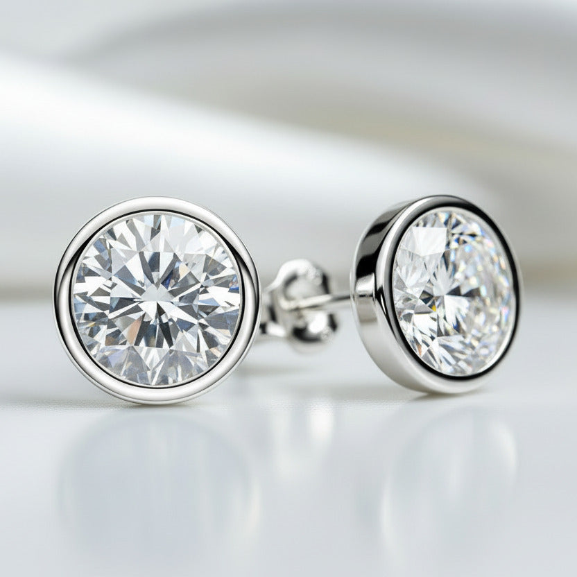 Solid White Gold 5mm Diamond Stud Bubble Earrings-Black Diamonds New York