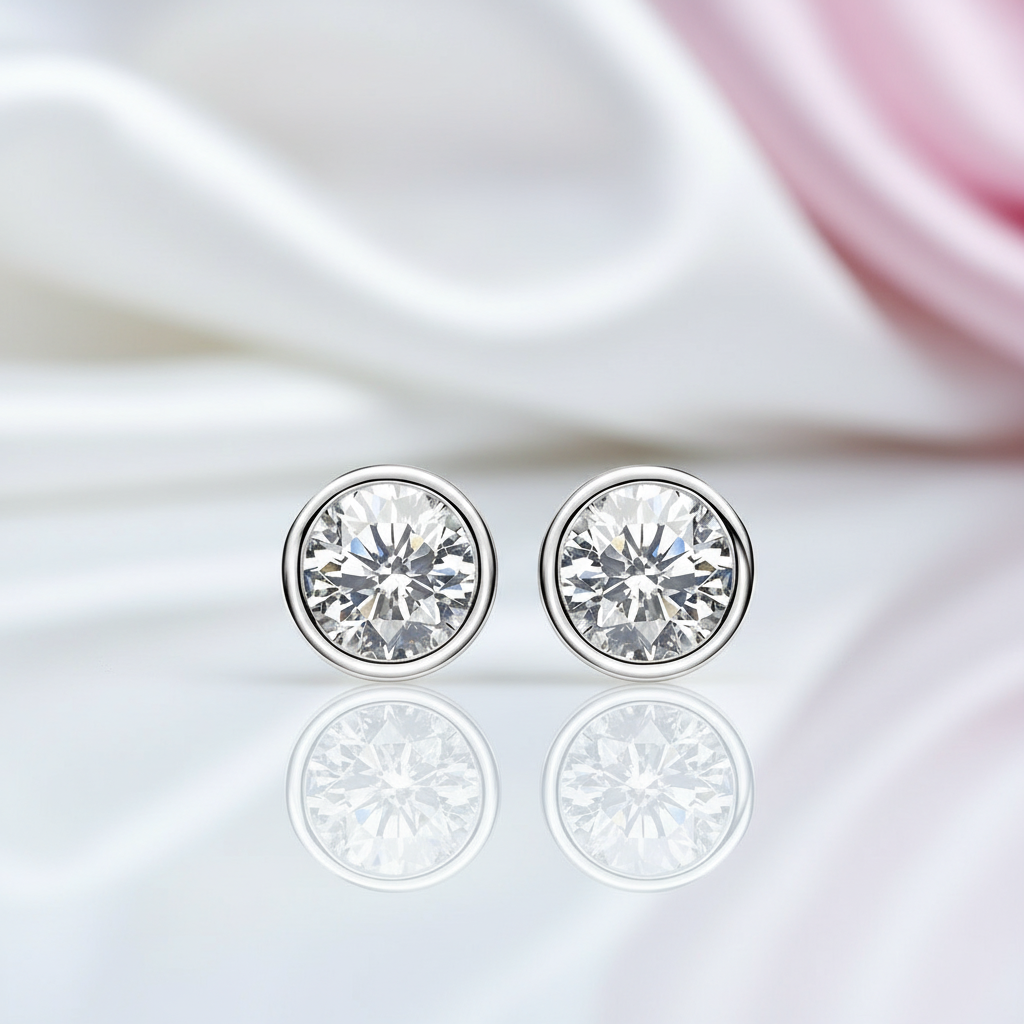 Solid White Gold 5mm Diamond Option Stud Bubble Earrings-Black Diamonds New York