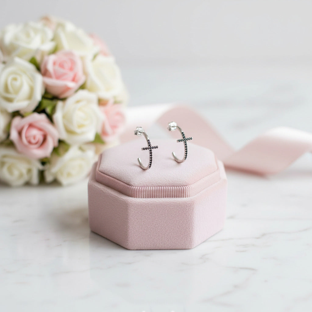 Classic Cross Black Diamond Option Stud Earrings-Black Diamonds New York