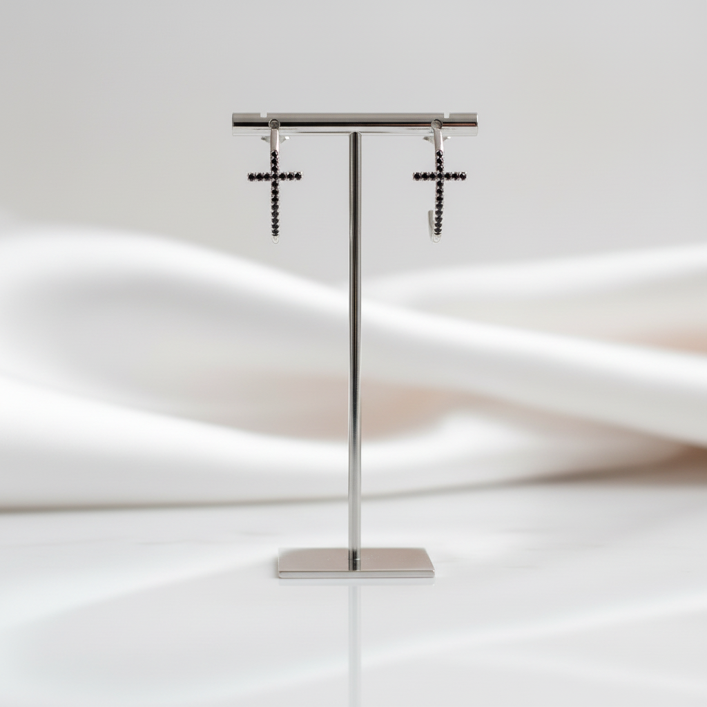 Classic Cross Black Diamond Option Stud Earrings-Black Diamonds New York