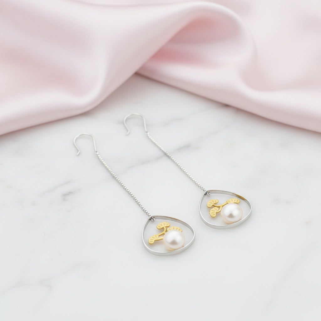 Pine Tree Plant Drop Earrings-Black Diamonds New York