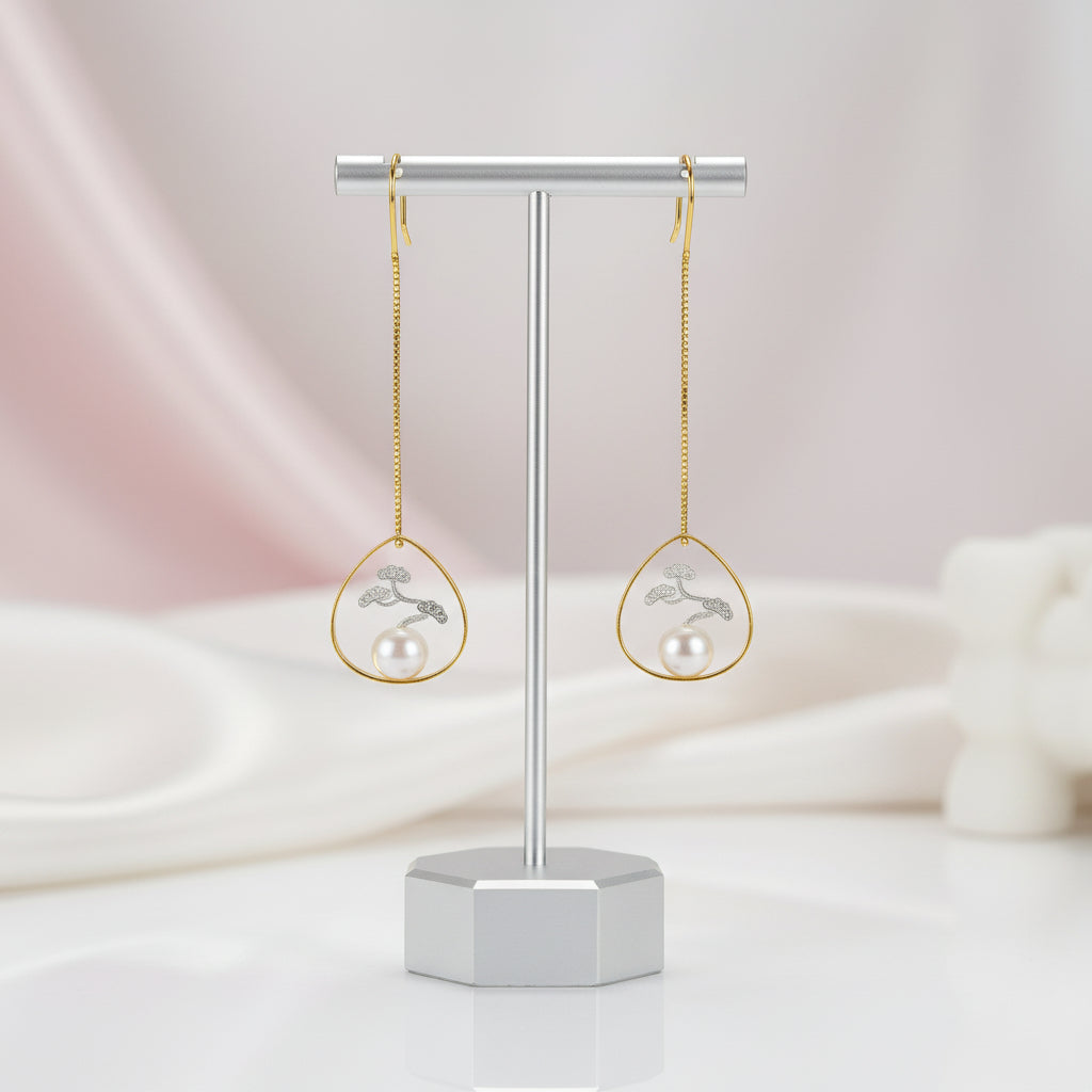 Pine Tree Plant Drop Earrings-Black Diamonds New York