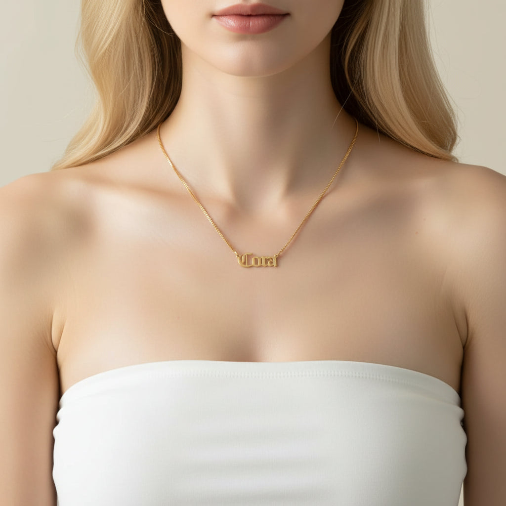 Custom Old English Name Cuban & Box Chain Necklace-Black Diamonds New York