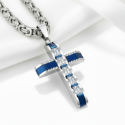 Men's Cross Byzantine Chain Necklace-Black Diamonds New York