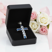 Men's Cross Byzantine Chain Necklace-Black Diamonds New York