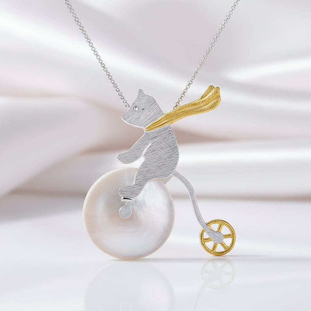 Cute Bicycle Riding Bear Pendant-Black Diamonds New York