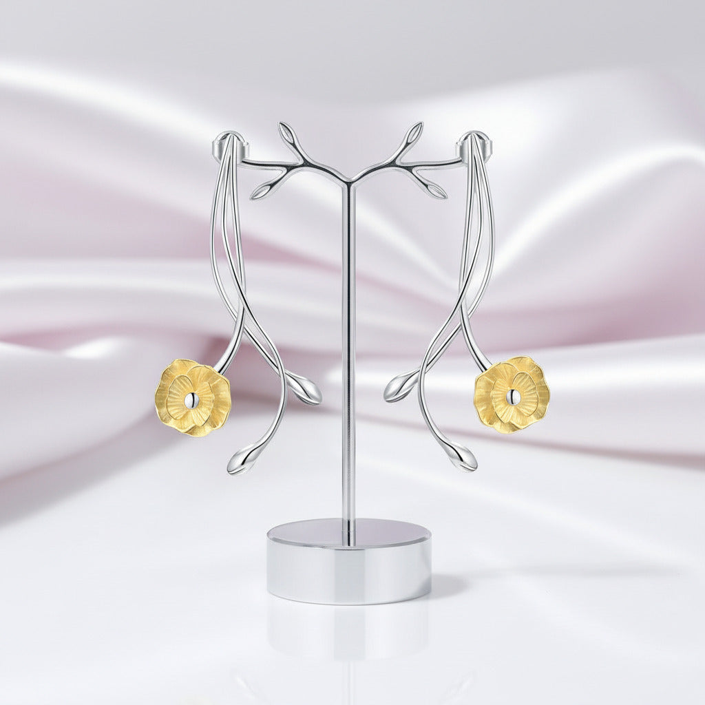 Elegant Anemone Flower Dangle Earrings-Black Diamonds New York