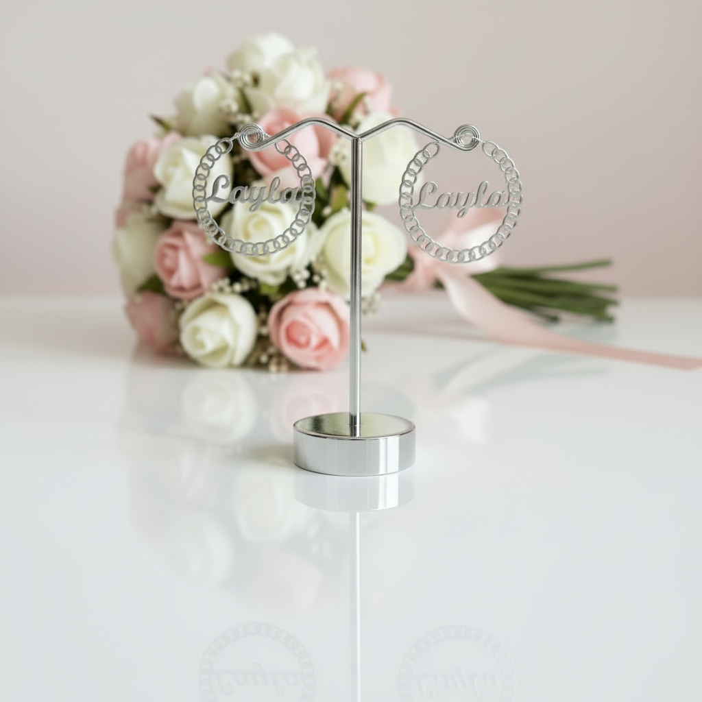 Pig Nose Customize Name Hoop Earrings-Black Diamonds New York