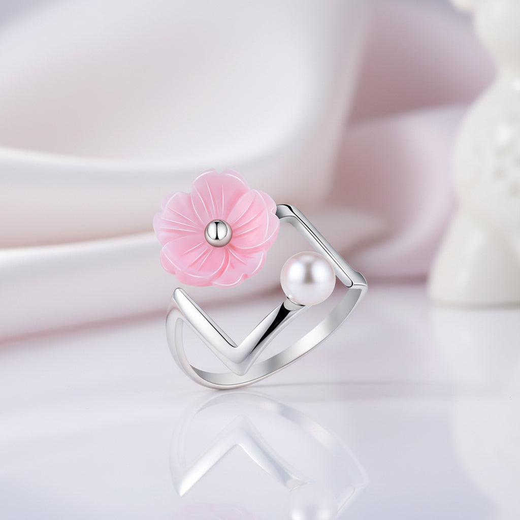 Minimalism Irregular Flower Ring-Black Diamonds New York