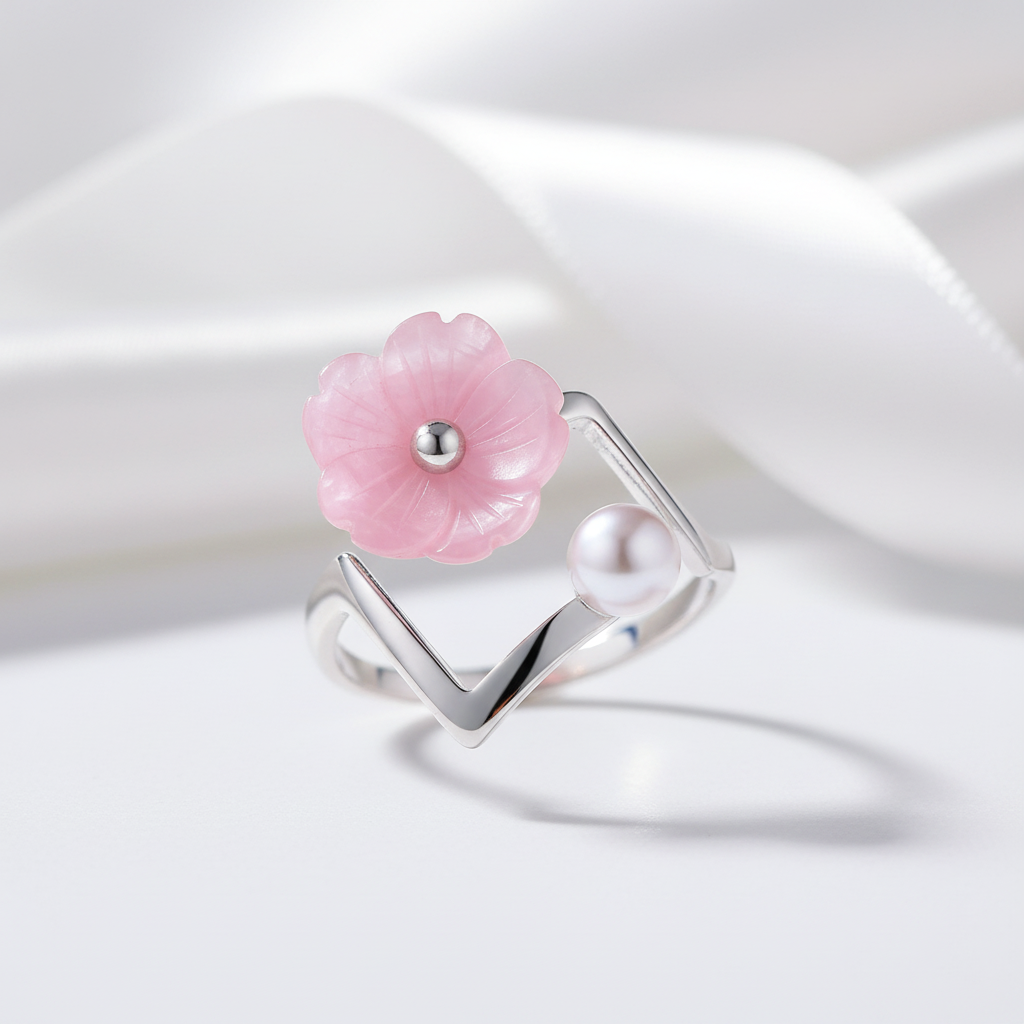 Minimalism Irregular Flower Ring-Black Diamonds New York