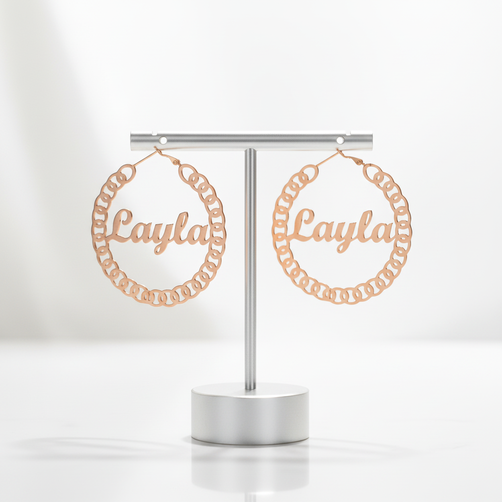 Pig Nose Customize Name Hoop Earrings-Black Diamonds New York