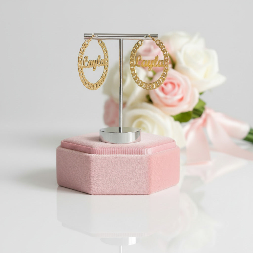 Pig Nose Customize Name Hoop Earrings-Black Diamonds New York