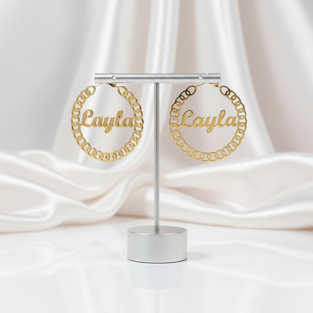 Pig Nose Customize Name Hoop Earrings-Black Diamonds New York