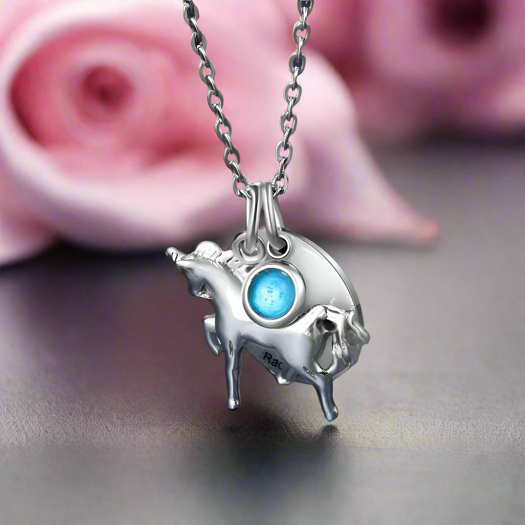 Custom Birthstone Round Horse Name Necklace-Black Diamonds New York