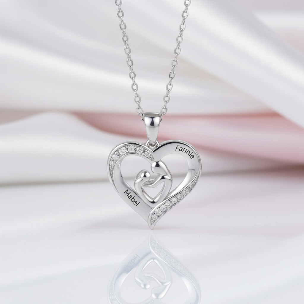 Custom Mother Baby Pendant Necklace-Black Diamonds New York