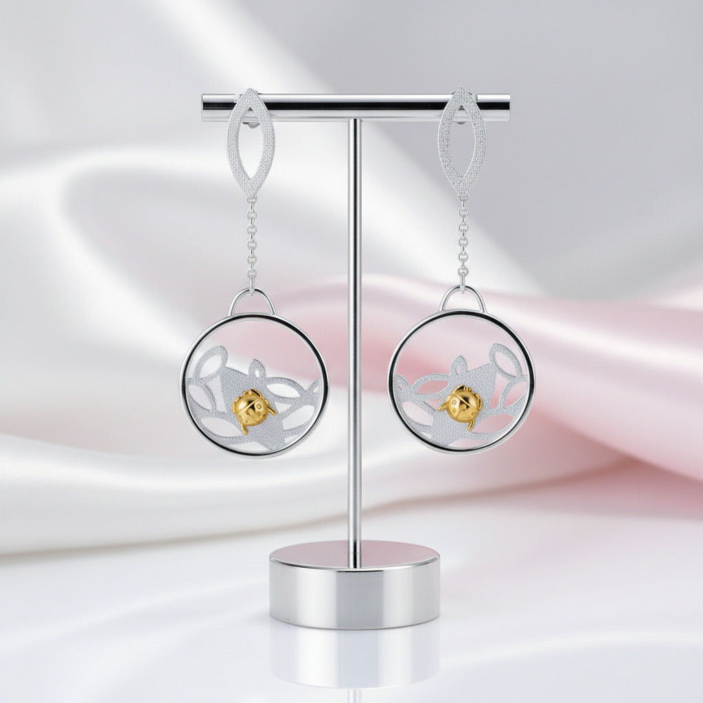 Ladybird Beetle Dangle Earrings-Black Diamonds New York