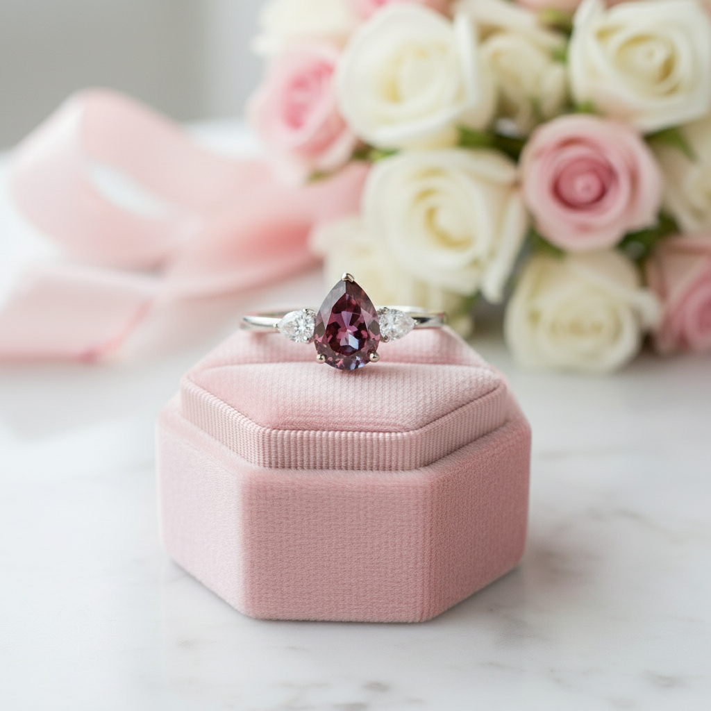 Pear Cut Alexandrite with Diamond Engagement Ring-Black Diamonds New York