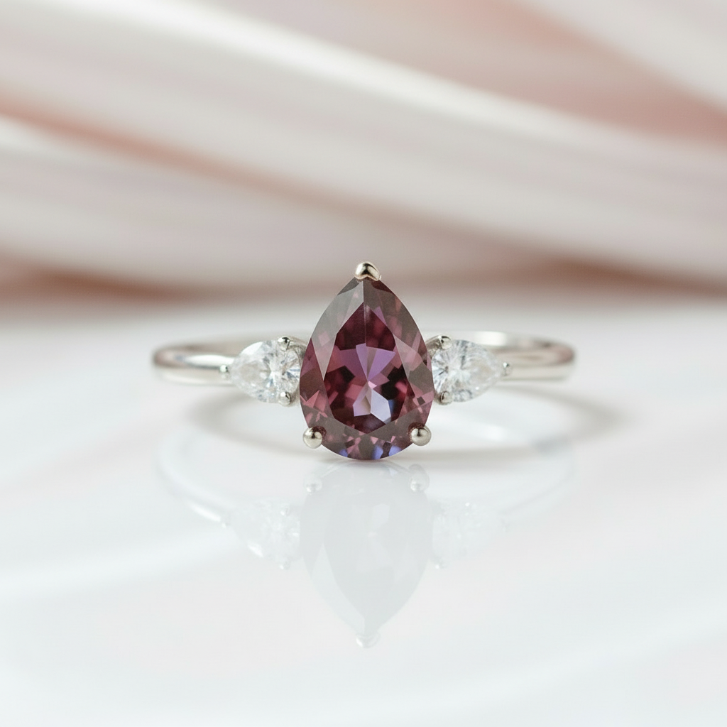 Pear Cut Alexandrite with Diamond Option Engagement Ring-Black Diamonds New York