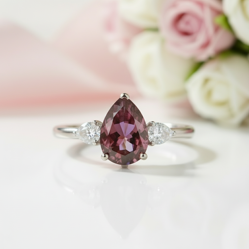 Pear Cut Alexandrite with Diamond Option Engagement Ring-Black Diamonds New York