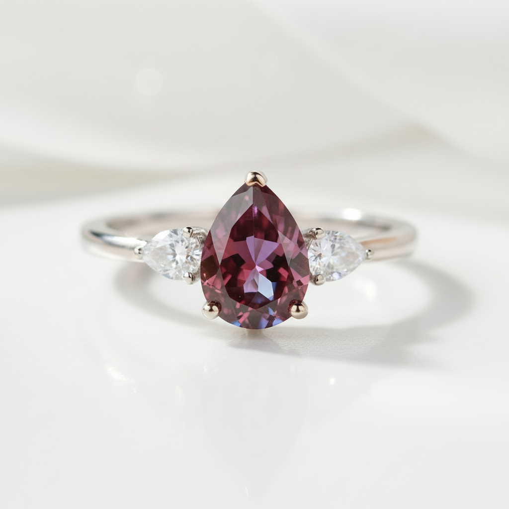 Pear Cut Alexandrite with Diamond Option Engagement Ring-Black Diamonds New York