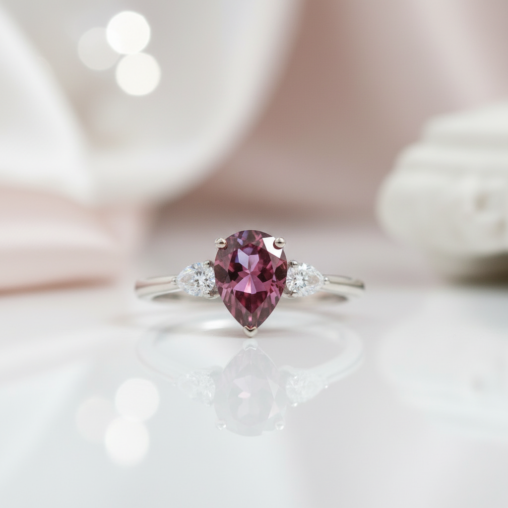 Pear Cut Alexandrite with Diamond Engagement Ring-Black Diamonds New York