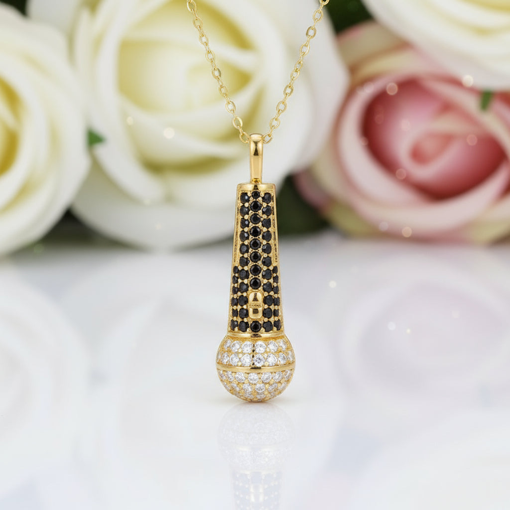 Round Cut Diamond Microphone Pendant Necklace-Black Diamonds New York