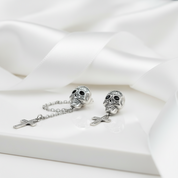 Candy Skull With Cross Stud Earrings-Black Diamonds New York