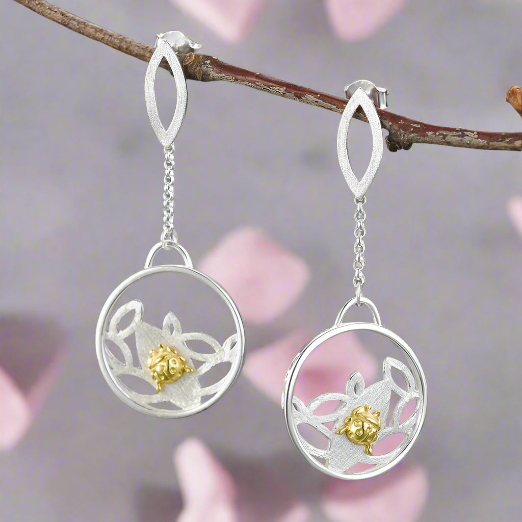 Ladybird Beetle Dangle Earrings-Black Diamonds New York