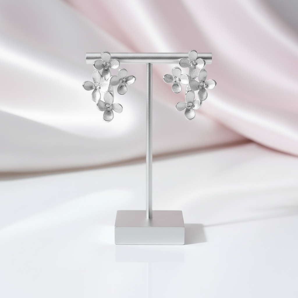 Luxury Osmanthus Flower Stud Earrings-Black Diamonds New York