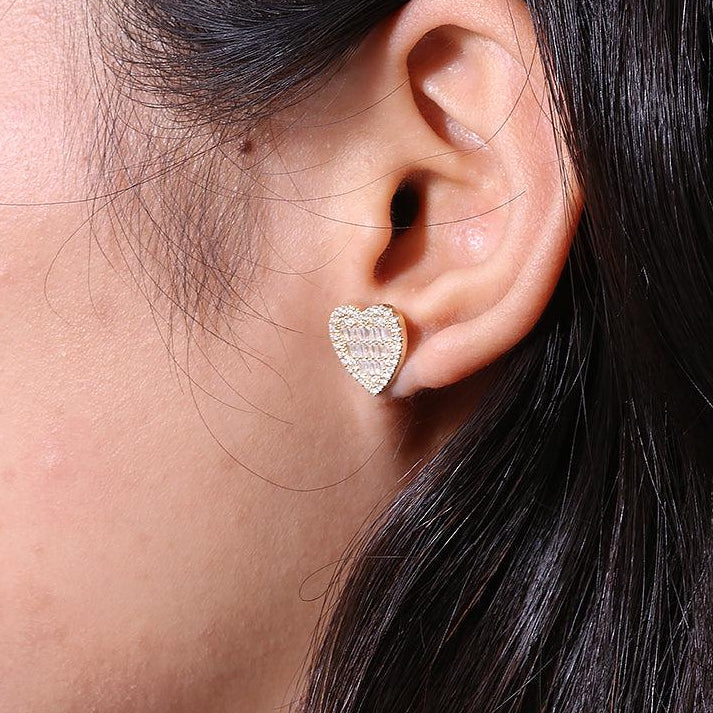 Classic 18k Gold Diamond Heart Shaped Earrings-Black Diamonds New York